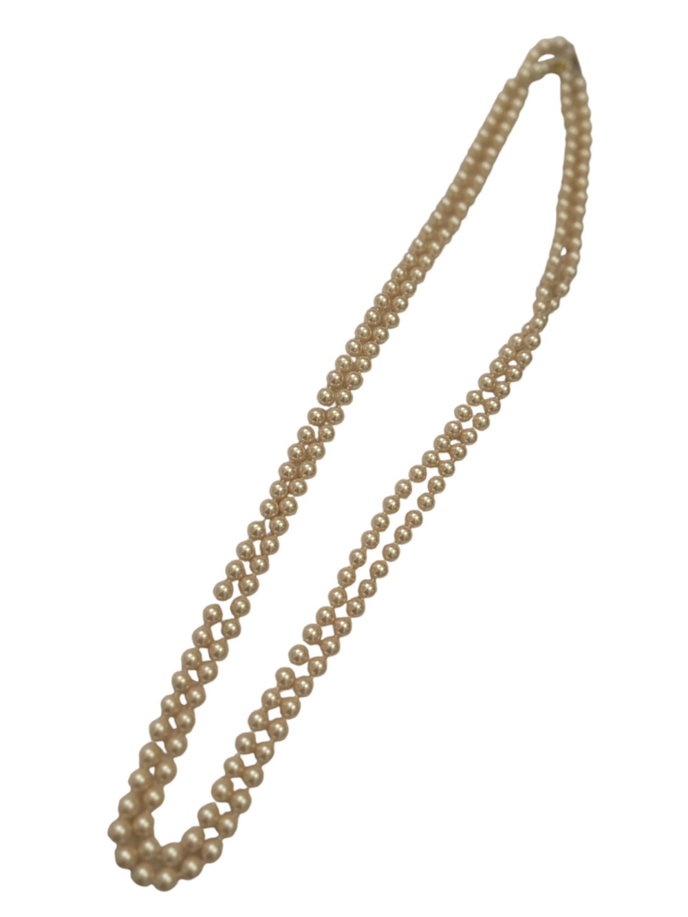 Vintage 1990’s Monet Double-Strand blush Cream long Pearl Necklace silk pouch - Picture 6 of 9
